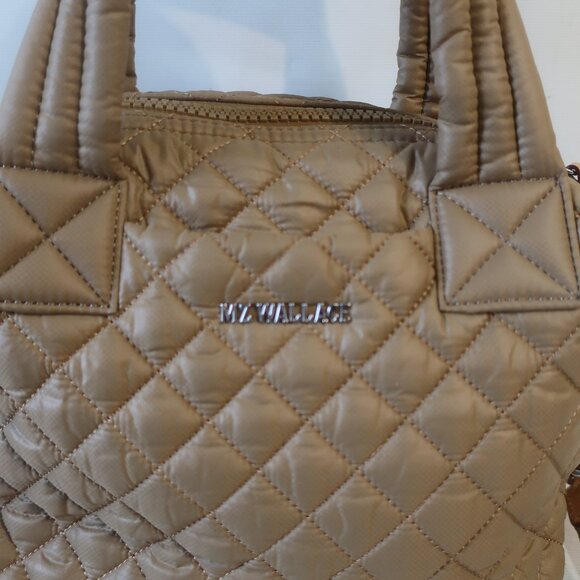 Authentic Womens MZ Wallace Small Sutton Deluxe Amber Tan Quilted Nylon Handbag - Picture 7 of 13